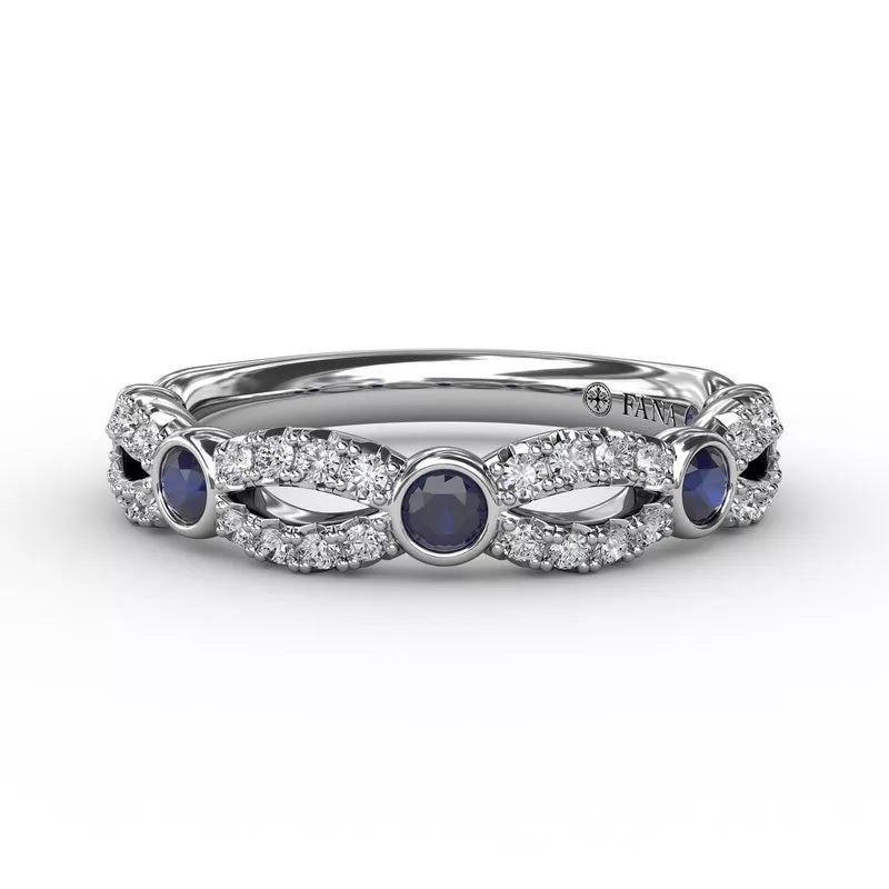 Scalloped Ring with Diamonds and Sapphires - FANA