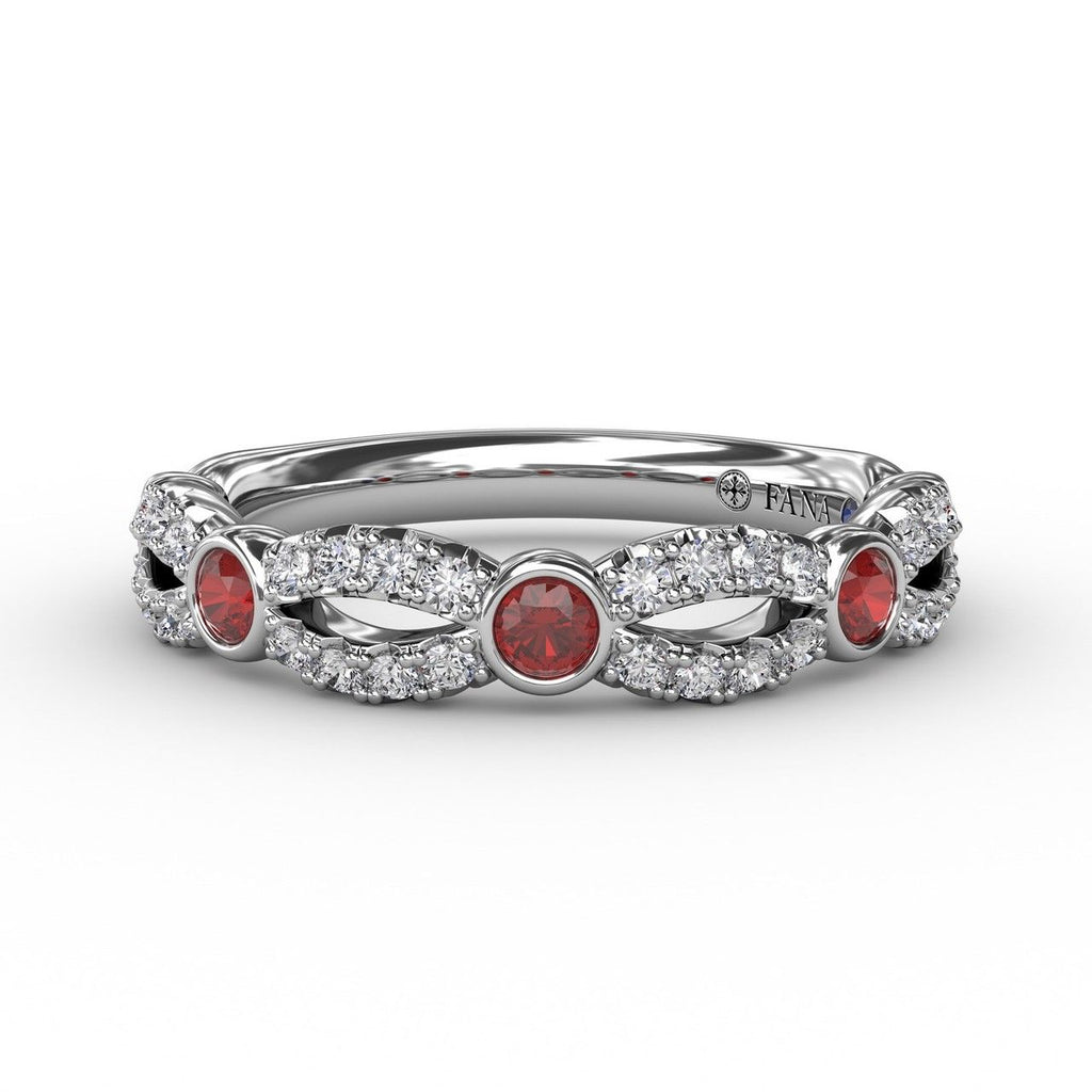 Scalloped Ring with Diamonds and Rubies - FANA