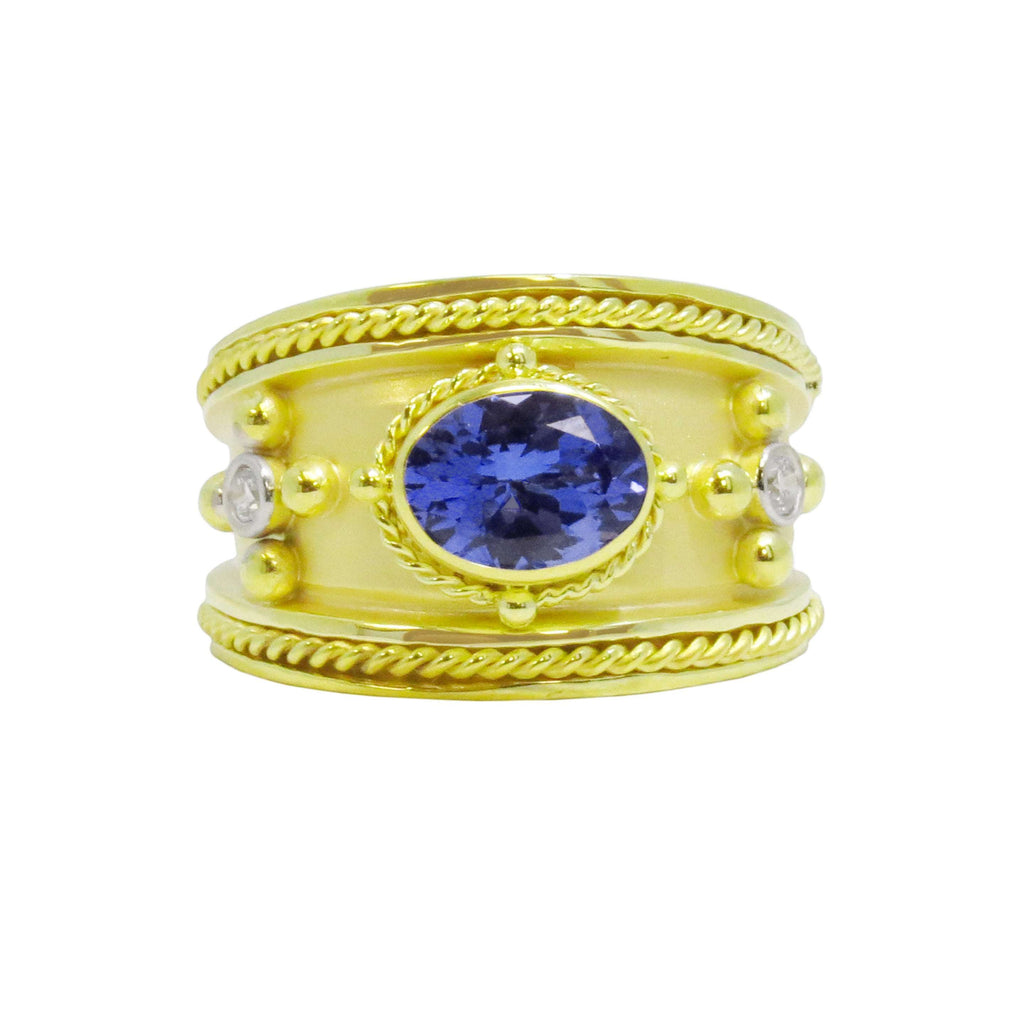 Blue Tanzanite Byzantine Gold Ring - THE MAZZA COMPANY