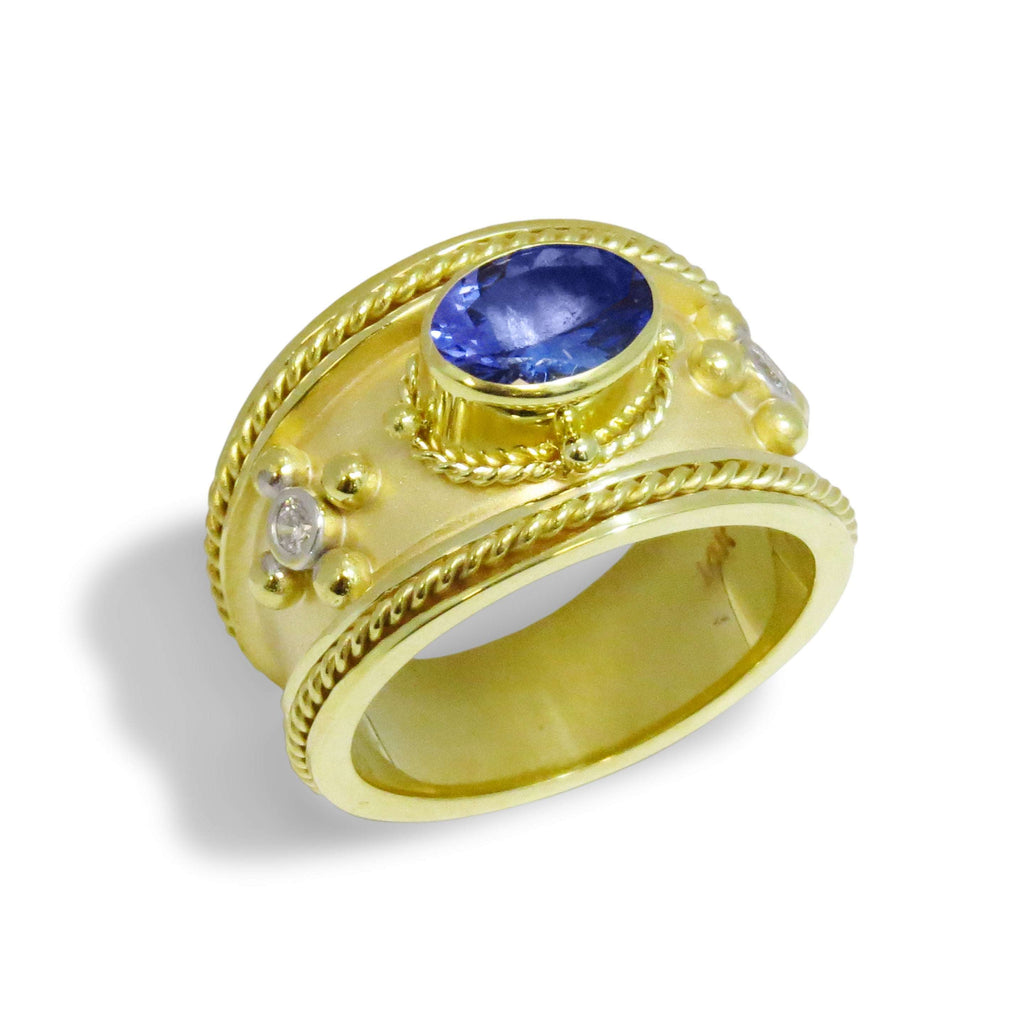 Blue Tanzanite Byzantine Gold Ring - THE MAZZA COMPANY