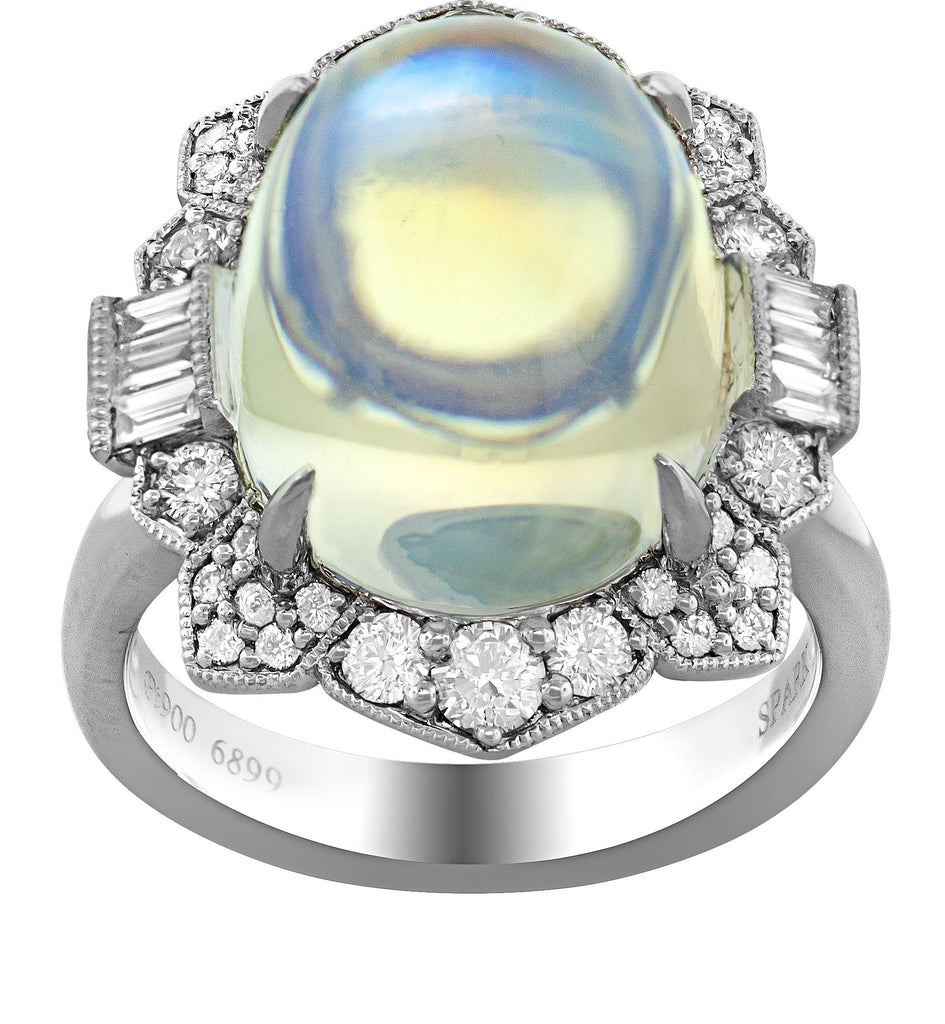 Moonstone and Diamond Ring - SPARK CREATIONS INC