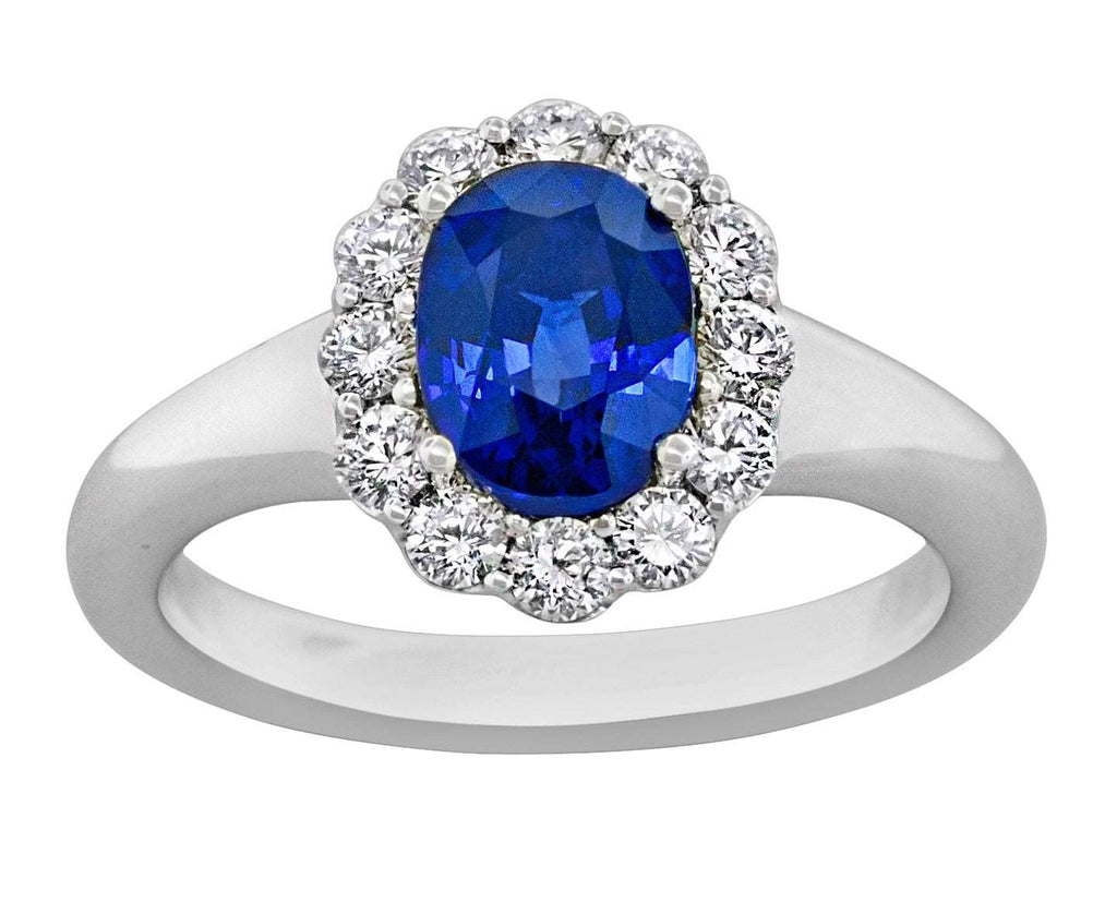 Blue Sapphire Diamond Halo Ring - SPARK CREATIONS INC