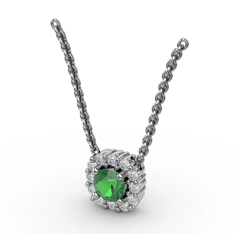 Classic Round Emerald and Diamond Pendant - FANA