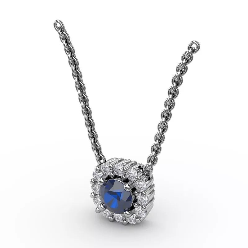 Classic Round Sapphire and Diamond Pendant - FANA