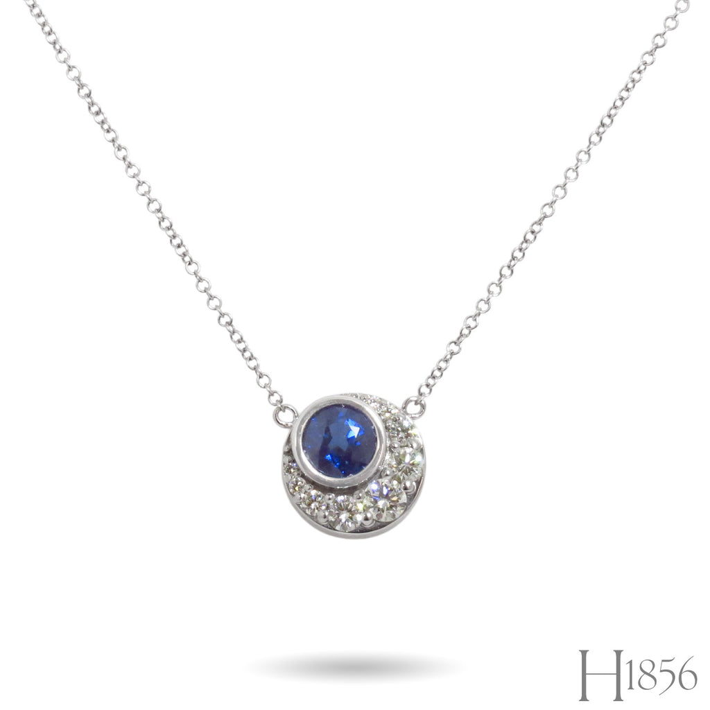 Sapphire and Diamond Crescent Moon Necklace - BIXLERS