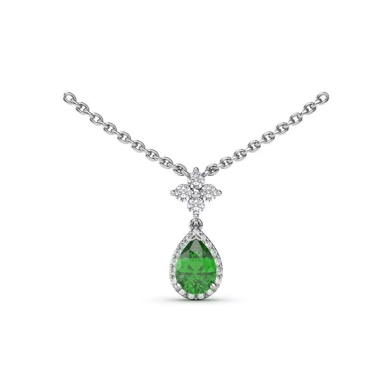 Emerald and Diamond Teardrop Necklace - FANA