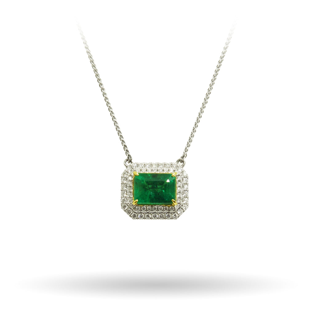 Emerald and Diamond Pendant Necklace - WILLIAM LEVINE INC