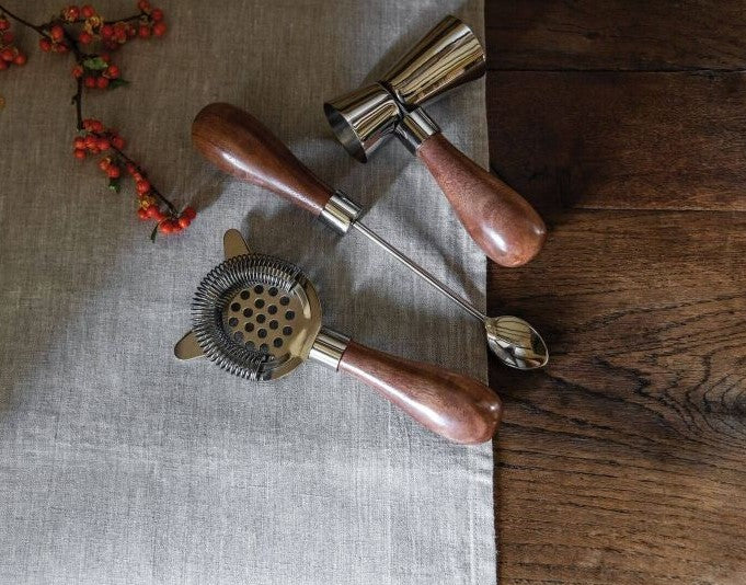 Bar Tool Set - Acacia + Leather - SIMON PEARCE