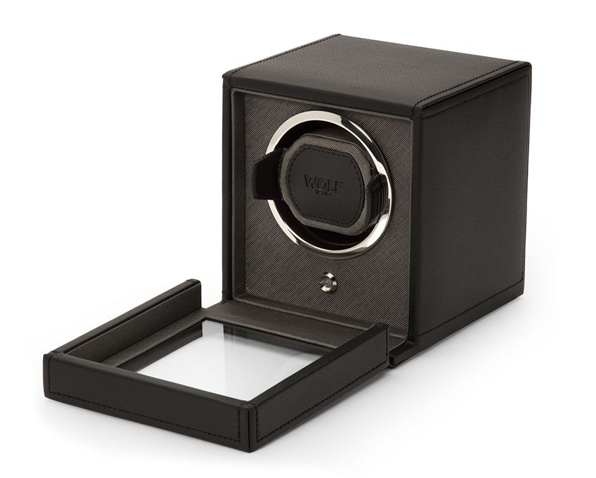 CUB SINGLE WATCH WINDER WITH COVER - BLACK - CARLA CORPORATION