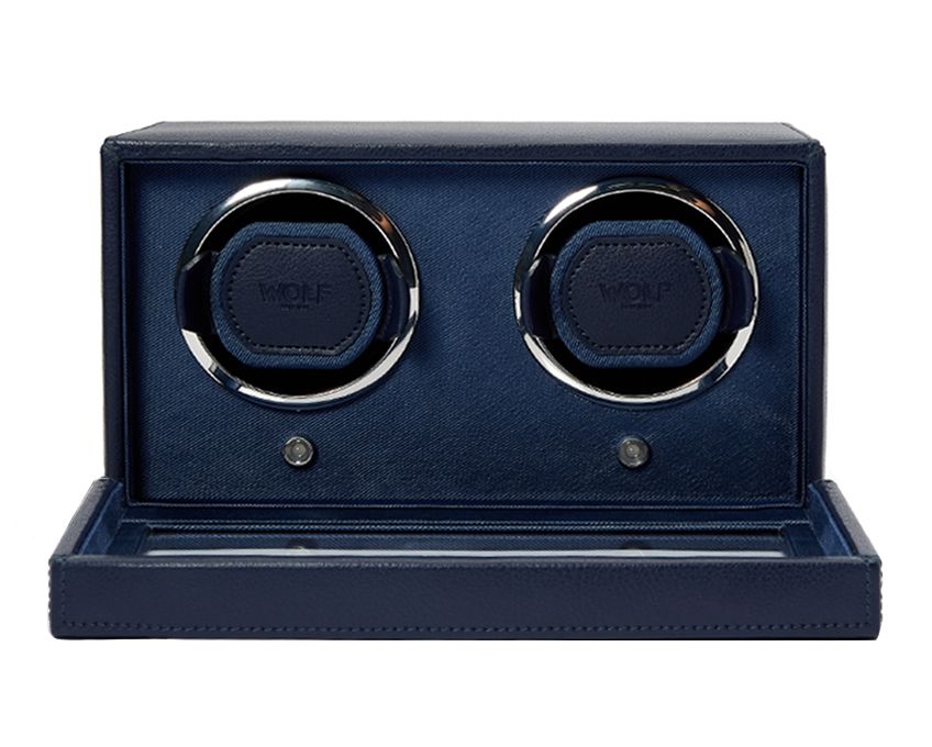 Cub Double Watch Winder with Cover, Navy - WOLF DESIGNS INC