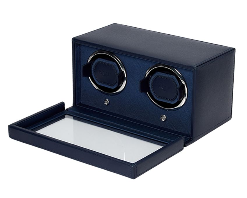 Cub Double Watch Winder with Cover, Navy - WOLF DESIGNS INC