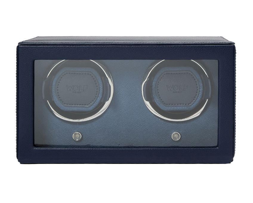 Cub Double Watch Winder with Cover, Navy - WOLF DESIGNS INC