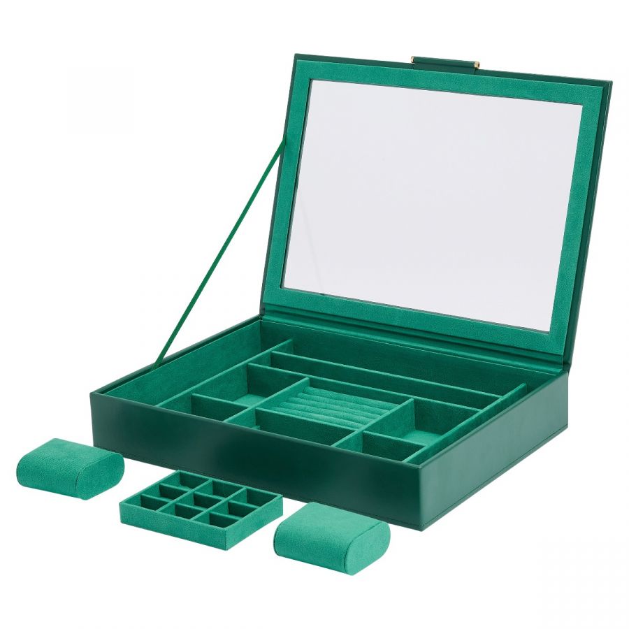 Sophia Jewelry Box with Window, Forest Green - WOLF DESIGNS INC