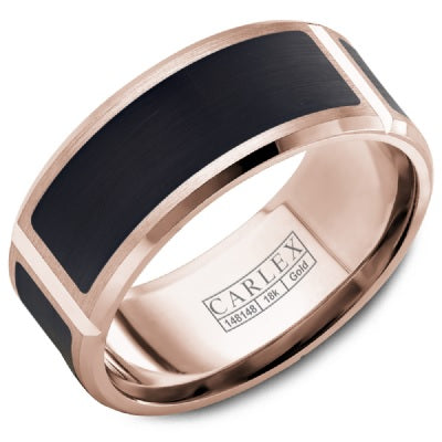 Men's 14K Rose Gold & Black Wedding Band - CROWNRING