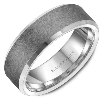 Men's 14K White Gold & Grey Tantalum Wedding Band - CROWNRING