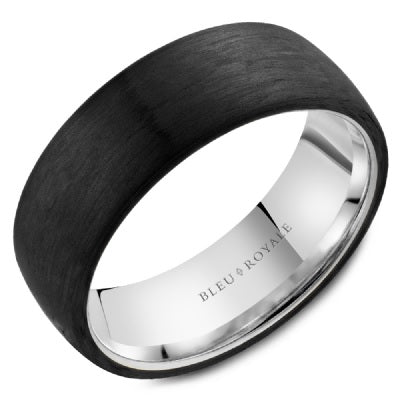 Men's 14K White Gold and Forged Carbon Fiber Wedding Band - CROWNRING