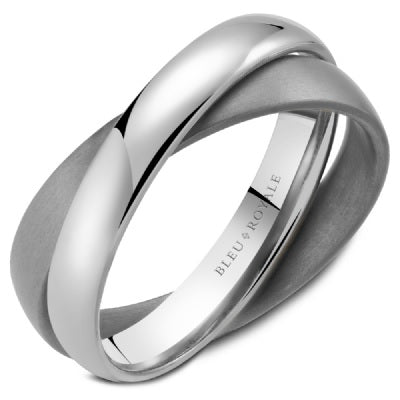 Men's 14K White Gold & Grey Tantalum Wedding Band - CROWNRING