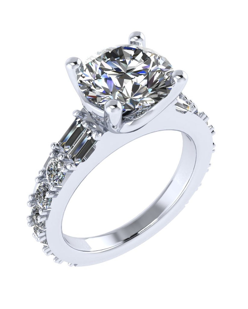 Round Diamond Semi-Mount Engagement Ring with Side Stones - YOURLINE