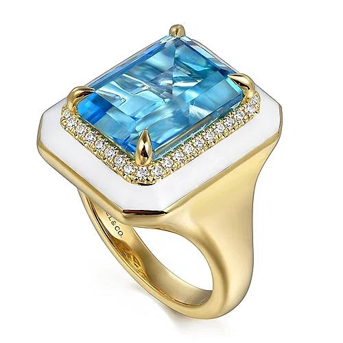 White Enamel And Gem Stone Ring - GABRIEL BROS, INC