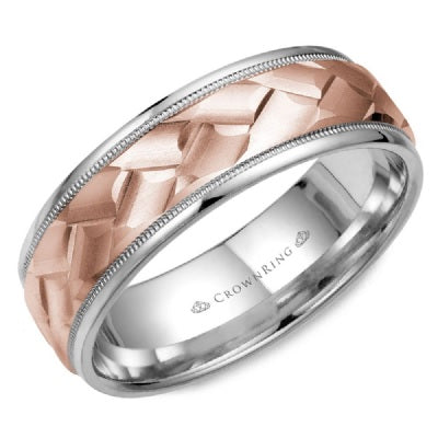 Men's White and Rose Gold Wedding Band - CROWNRING