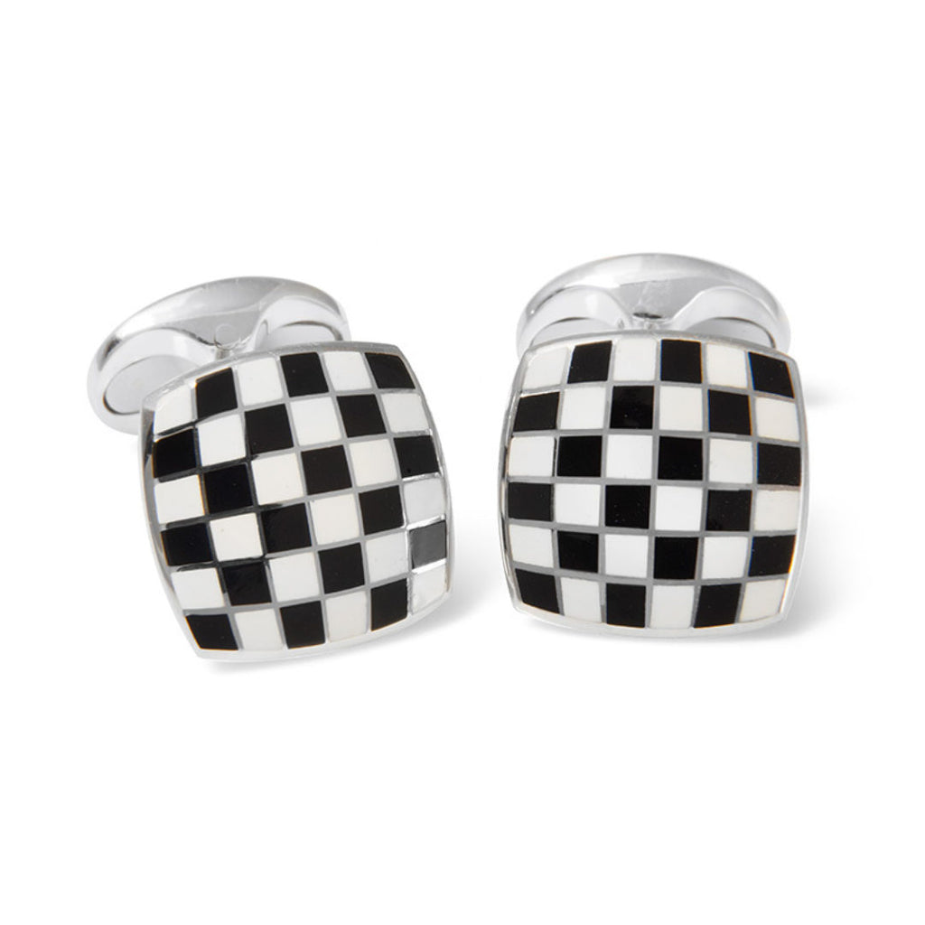 Sterling Silver Enamel Checkerboard Cufflinks in Black and White - DEAKIN & FRANCIS D&F