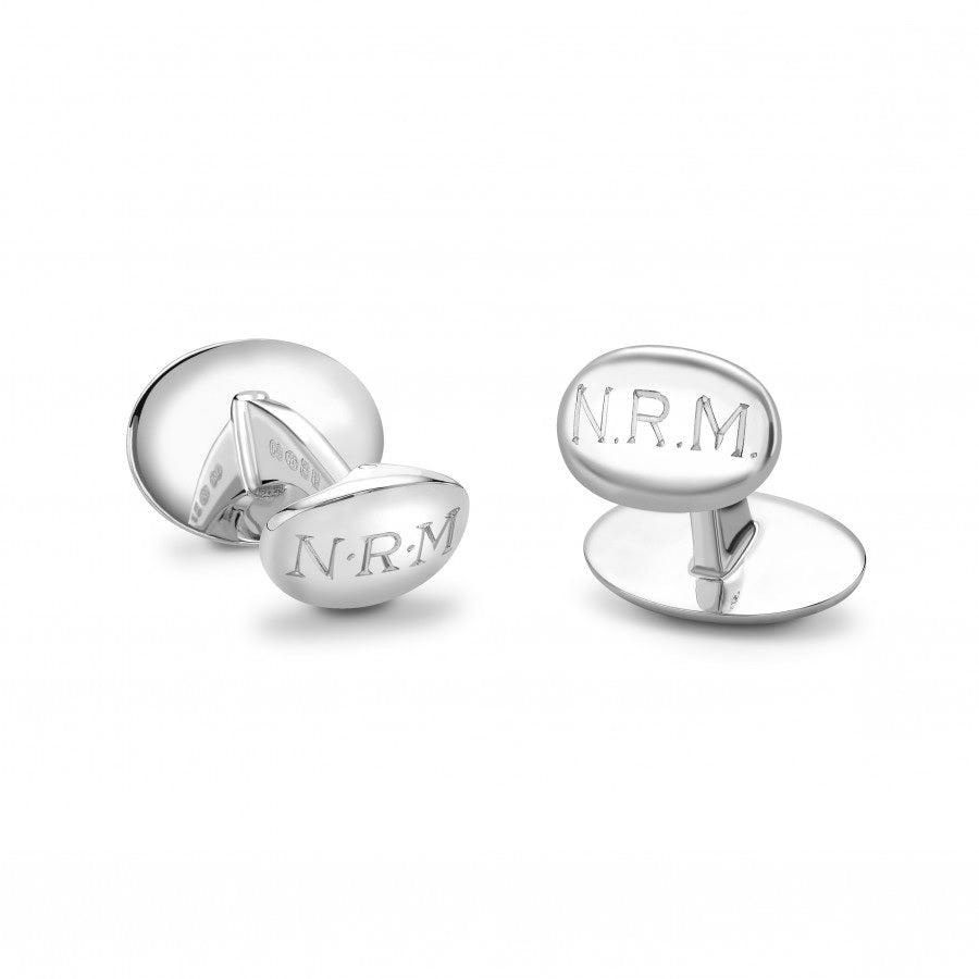 Sterling Silver Round Cufflinks with Mother-of-Pearl and Sapphire - DEAKIN & FRANCIS D&F